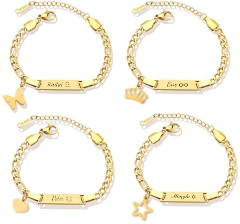 Malihome Personalisierte Babyarmbänder aus Edelstahl mit individuellem Namen, Text und Geburtsdatum. Geeignet für Kinder und Kleinkinder. (Customized Bracelets)