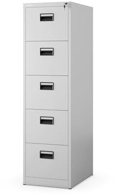 Hängeregistraturschrank V005 Hängemappenschrank Hängeregisterschrank Aktenschrank mit 5 Schubladen Pulverbeschichtung Stahlblech 162 cm x 46 cm x 62 cm (H x B x T) (Grau)