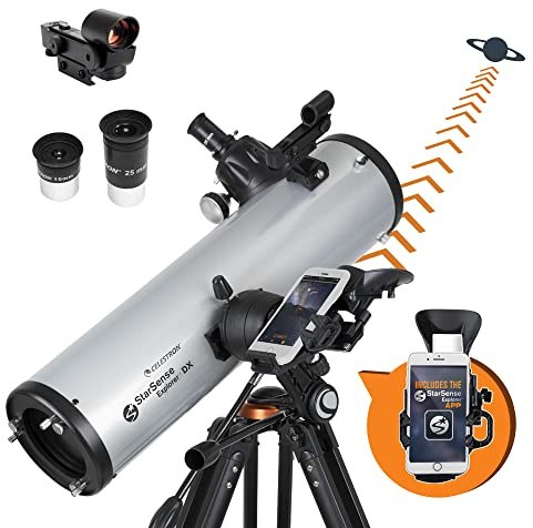 Celestron 22461 StarSense Explore DX 130 Newton-Reflektorteleskop, Smartphone-App-fähige, inklusive Zwei Okularen, Smartphone-Halterung und höhenverstellbarem Stativ, kompatibel mit iOS/Android