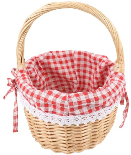 DEARMAMY Vintage-Osterkorb Aus Weide Klein: Süßer Leerer Picknickkorb – Rot Kariert Mit Griff Für Eier Süßigkeiten Ernte Blumenmädchen Hochzeitsdekoration
