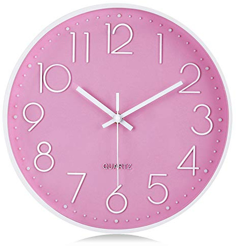 Lafocuse 3D Ziffern Lautlos Wanduhr Rosa, Kinder Wanduhr Mädchen, Ohne Ticken Geräuschlos Deko Modern Küchenuhren Kinderzimmer Büro 30 cm