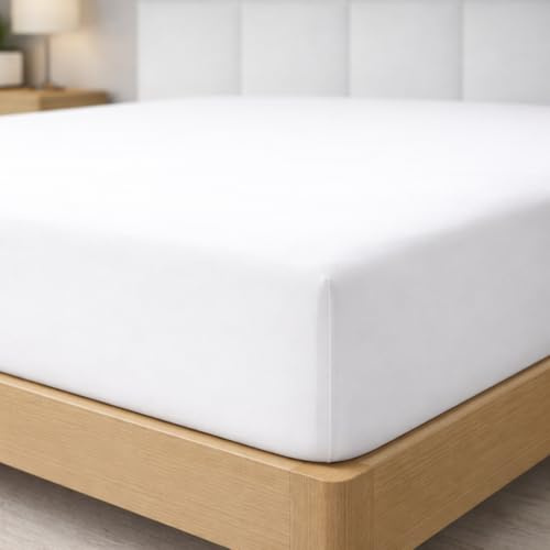 Degrees Home – Kollektion – Spannbettlaken 150 x 200 x 33 – verstellbar – gebürstete Polyester-Mikrofaser – Weiss, Weiß