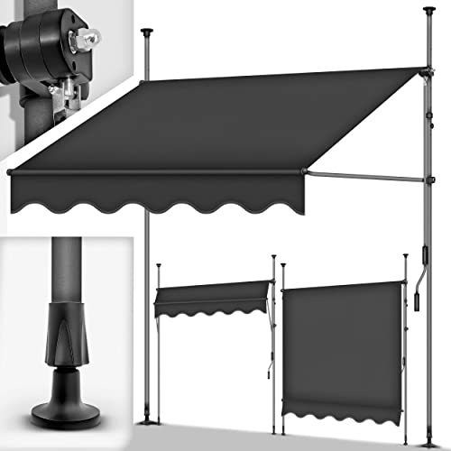 tillvex Klemmmarkise mit Handkurbel Balkon | Balkonmarkise ohne Bohren | Markise UV-beständig & höhenverstellbar | Sonnenschutz Terrasse & Garten wasserdicht (Anthrazit, 300cm)