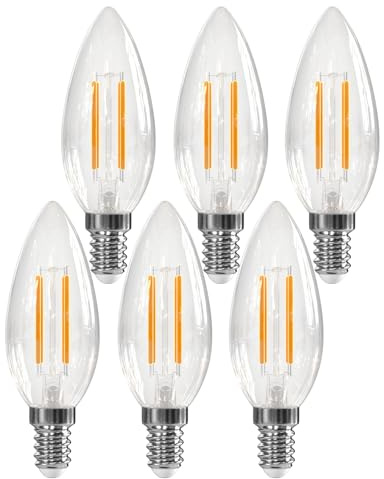 LUTW LED Filament C35 E14 led warmweiss, 4W 495LM Glühbirne E14, 6 Stück | Warmweiß 2700K E14 Kerzenlampe LED, Ersetzt 40W, Klar Glas, Vintage Glühbirne C35 für Kronleuchter, Nicht Dimmbar