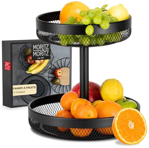 Moritz & Moritz Obst Etagere Schwarz 2-stöckig - Elegante Obstkorb Etagere aus Metall zur Aufbewahrung von z.B. Obst, Brot oder Snacks - Mehrstöckige Obstschale mit guter Luftzirkulation