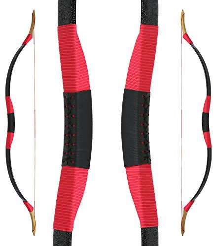 Drake Archery Traditioneller Reiterbogen (Schwarz/Rot) – 130 cm – 25 lbs – kompakter asiatischer Bogen aus Fiberglas mit Lederbezug – ideal für Einsteiger, Jugendliche & Erwachsene