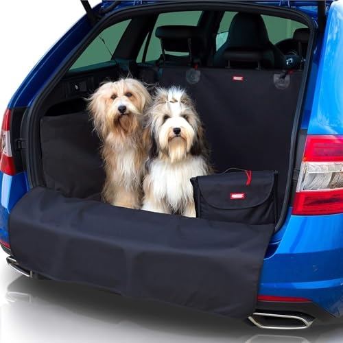 BARTSTR Kofferraumschutz Hund 170x95 cm, Universal für Kombi Kofferraum, Schutzmatte Wasserabweisend & Stoßstangenschutz, Plus Schultertasche