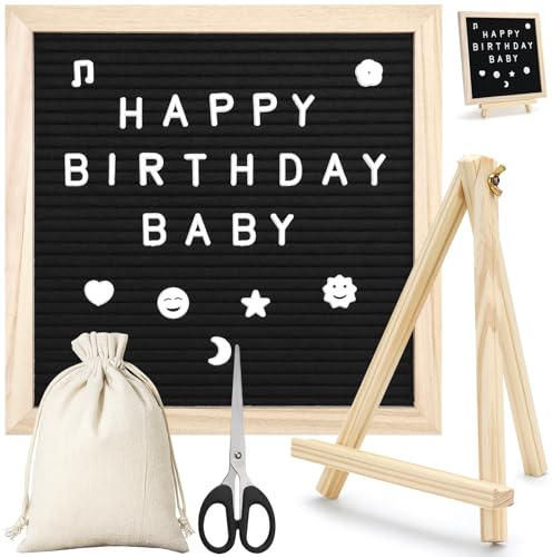WPPQWP Filz Letterboard 25×25cm Stecktafel mit 340 Buchstaben Symbolen Emojis Staffelei und Beutel Holz Letter Board Hängen Memotafel Rillentafel für Küche Büro Hochzeit