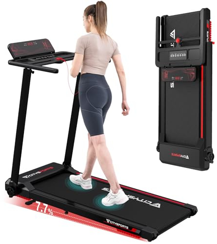 CITYSPORTS Elektrisches Laufband,Klappbares Laufband für Zuhause bis 12 km/h,mit LED-Anzeige,APP und 360° Tablet Holder,kompakte Walking Pad für Zuhause und Büro (Black)