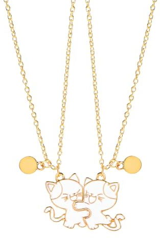 Lusofie 2 Stück Freundschaftskette für 2 Gold Freunde Ketten für 2 für Damen Magnetische Halskette mit Anhänger Katze Freunde Geschenke für Ideal für Best Friends Oder Pärchen
