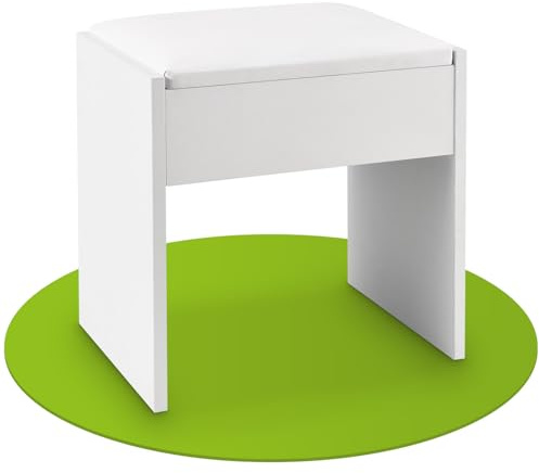 Juskys Schminktisch Hocker Melly, Sitzhocker aus Holz mit gepolstertem Kissen & Bezug aus Kunstleder, moderner Polsterhocker 40 x 30 x 43 cm in Weiß