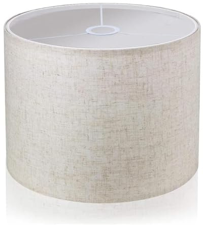 LgowithU Stoff Lampenschirm, Ø 30cm, Mittlerer Trommel Lampenschirm für Tischlampe Wandlampe Nachttischlampe und Stehlampe, Naturleinen Hardcover Handgefertigt, E27 Fassung, 12 x 12 x 8 (Weiß)