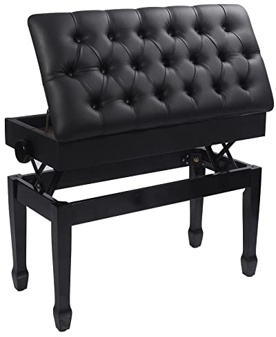 REDCAMP Groß Klavierbank für 2, höhenverstellbar, 73x35cm, Holz, Schwarz | Höhe 50-58cm, mit Stauraum verdickt PU-Lederkissen, Pianohocker, Keyboardstuhl, Doppelsitzer, Musikzimmer Zuhause, praktisch