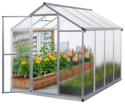 Gegaden Gewächshaus Aluminium für den Garten |Mit 8 cm dickeres Fundament| 242*178*195 cm | Vielseitig nutzbar als Treibhaus Gartenhaus Winterfest Aufzucht Tomatenhaus Frühbeet Pflanzenhaus Silber