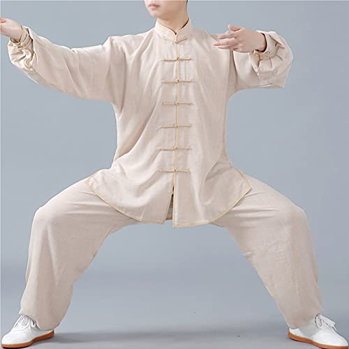 WoCOyo Tai Chi Anzug Freizeit Einfarbig Kampfkunst Anzug Unisex Sanft Baumwolle und Leinen Kung Fu und Tai Chi Uniform Traditionelle Chinesisch Kostüm für Meditation und Qigong,006,XL