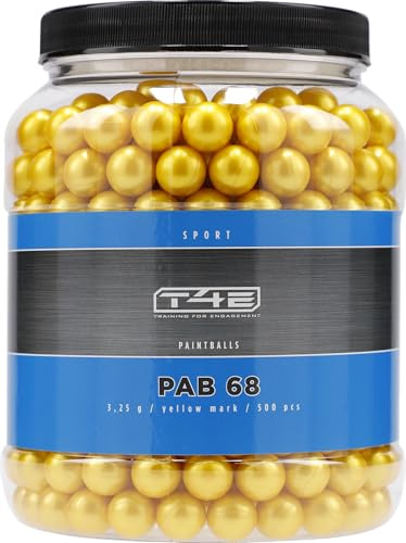 T4E Paintball Kugeln Sport PAB 68, Farbmarkierungsmunition gelb, Kaliber 0,68, 500 Stück