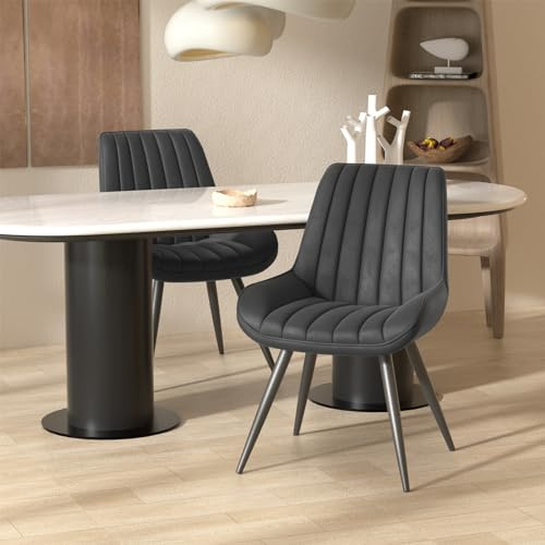 Hawthyhome Esszimmerstühle 2er Set Polsterstühle mit 10 cm Dicke Sitzkissen Künstlicher Stoff Dining Chair Küchenstuhl mit Rückenlehne Moderne Sessel Metallbeine Schwarz