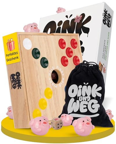 Spielario OINK & Weg Schweinchenspiel aus Holz Big Hole Familienspiel ab 5 | Schweine Spiel aus Holz ab 5 Jahren. Lustiges Familien- und Gesellschaftsspiel mit Strategie Glück und spannendem Würfelspaß