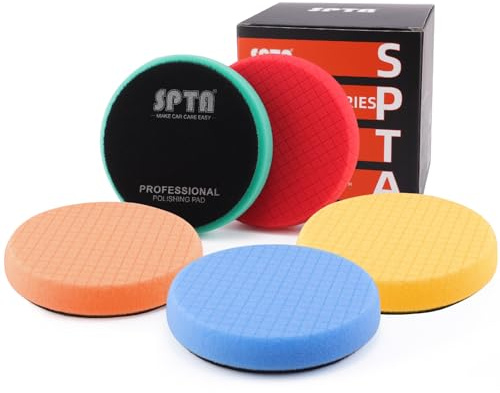 SPTA 5tlg 150mm Polierschwämme Pad Wachs Schwämme Pad Polierschwamm Auto Polieren Pad Schwamm Polierschaum Pad Set für Exzenter Poliermaschine Schleifmaschine - Auto polieren Profiset