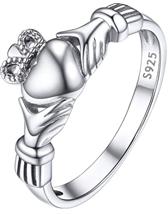 PROSILVER Damen Verlobungsring Ehering Silber 925 Irische Claddagh Ring Größe 59 Trauring Freundschaftsring Schmuck für Hochzeit Verlobung