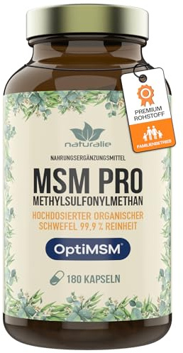naturalie® MSM PRO - 1,6 g reines Methylsulfonylmethan pro Tagesdosis - 99,9% Reinheit dank OptiMSM™ mehrfach Destillation - ohne unnötige Zusatzstoffe - 180 Kapseln im BPA-freien Braunglas
