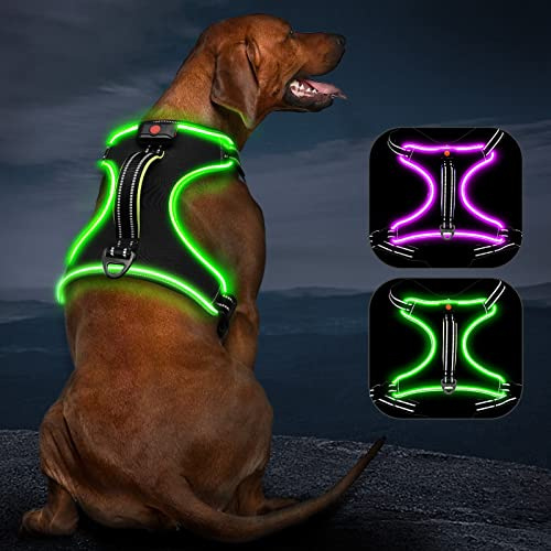 Hundegeschirr Leuchtend Wiederaufladbares Leuchtgeschirr für Hunde Led Beleuchtetes Hundegeschirr für Klein Mittelgroße Große Hunde Leucht Geschirr für Hunde