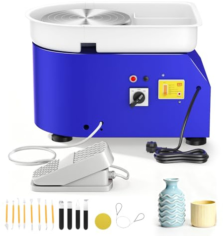Kotsy Töpferscheibe Elektrisch Groß 350W,Töpferscheibe Elektrisch Profi mit 25CM Plattenteller,Trehscheibe Töpfern mit Töpferwerkzeugen, für Erwachsene,DIY,Töpferanfänger,Töpferstudio (Blau)