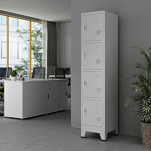 [en.casa] Metallschrank Joroinen Mehrzweckschrank mit 4 Türen Allzweckschrank 180 x 38 x 45 cm Spind Schrank abschließbar Stahlschrank Aufbewahrungsschrank Schließfachschrank Grau