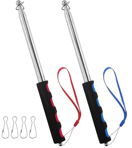 EASYKEENECOM 2 Stück Teleskop Fahnenstange, 2m Handheld teleskop fahnenmast Edelstahl mit 4 Clips Haken, teleskopstab Fahnenstange Ausziehbar für Reise Camping Reiseleiter Lehrer (Blau & Rot)