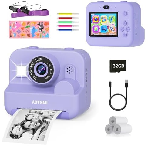 Sofortbildkamera Kinder Mit Selfie,kinderkamera 1080P HD Sofortdruck von Fotos,Geburtstagsgeschenk Weihnachten 5Geschenk Spielzeug ab 3 4 5 6 8 7 9 10 11 Jahre Mädchen Jungen (Lila)