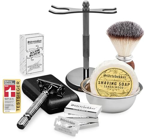Störtebekker® Premium Gentleman Essential Set - Hochwertiges Rasierset für eine perfekte Rasur - mit Rasierhobel, Rasierpinsel, Rasierseife, Rasierschale, Rasierklingen, Rasierständer und Alaunstein