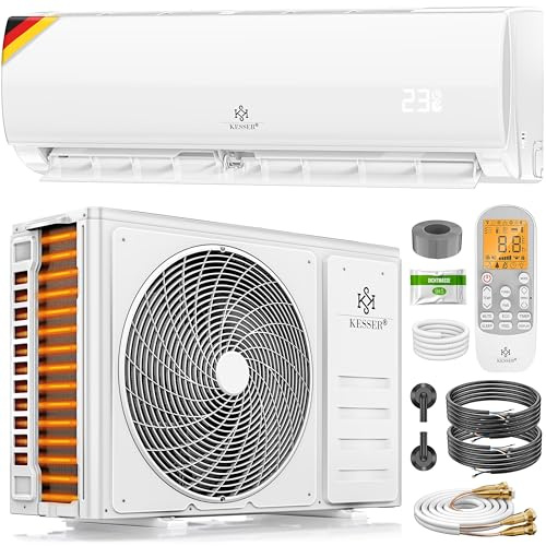 KESSER® Split Klimaanlage Set Quick Connect – WiFi & App Klimagerät mit Heizfunktion & Kühlmodus Wandklimaanlage, mit Kupferleitung 9000 BTU 2,6 kW Kältemittel R32 Inkl. Montagematerial