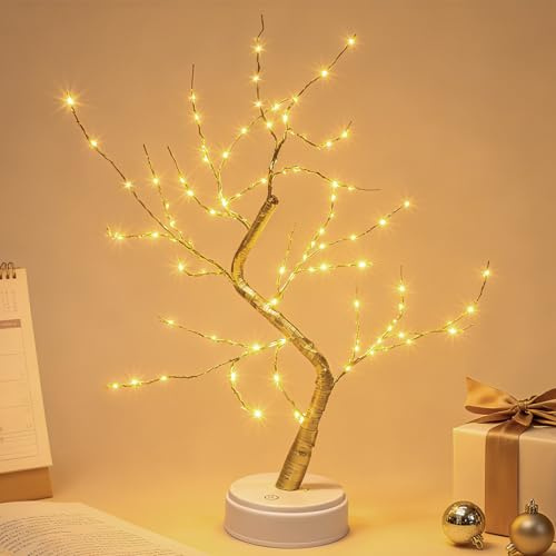 Kinamy LED Baum Lichter, Lichterbaum, Leuchtbaum Warmweiß Verstellbare Äste, 120 LED Baum Lampe Dekobaum Belichtet Baumbeleuchtung Innen Deko, Anschließen/Batteriebetrieben