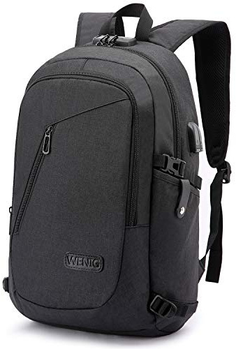 WENIG Laptop Rucksack Herren Anti-Diebstahl Laptoptasche 15.6 Zoll für Arbeit mit USB Ladeanschluss Business Reisen für Männer Notebook wasserdichte Schulrucksack Jungen Teenager Schwarz
