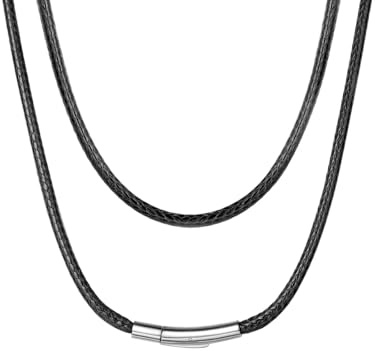 ChainsHouse Lederkette Herren Damen Halskette 1.5/2/3mm Geflochtene Kunstlederkette Schwarz Wasserdicht Leder Wachsseilkette mit Karabinerverschluss Lederhalsband für Geburtstag, Länge 41-76cm