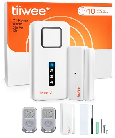 tiiwee Home Alarm System Wireless Kit X1 - Komplette Alarmanlage mit X1-Sirene, 2 Fenster Tür Sensoren und 2 Fernbedienungen - Fensteralarm Türalarm