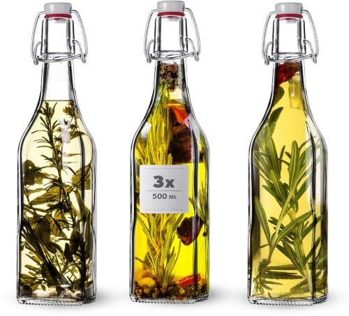 KADAX Bügelflaschen 500 ml, 3er Set, Glasflaschen mit Bügelverschluss, leere Flaschen zum Befüllen für Saft, Öl, Essig, Likör & Sirup, Saftflaschen aus Glas, Likörflaschen