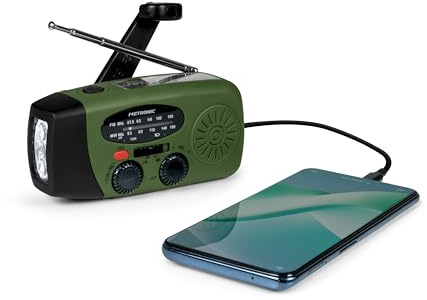 Metronic Dynamo FM-Radio, solarbetrieben, tragbar, 2000 mAh, mit SOS-Taste, LED-Taschenlampe, Grün und Schwarz – 477216