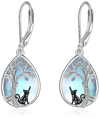 POPLYKE Träne Larimar Mondstein Leverback Ohrringe für Frauen Sterling Silber Infinity Larimar Ohrringe Dangle Geschenke