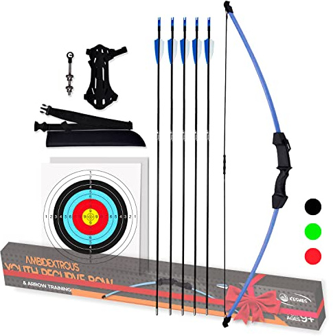 KESHES Pfeil und Bogenschießen Recurve Bogen und Pfeil Jugendbogen Set - Anfängerbögen für die Jagd im Freien - Pfeil und Bogen Set mit Ausrüstung für Jugendliche und Kinder (Blau)