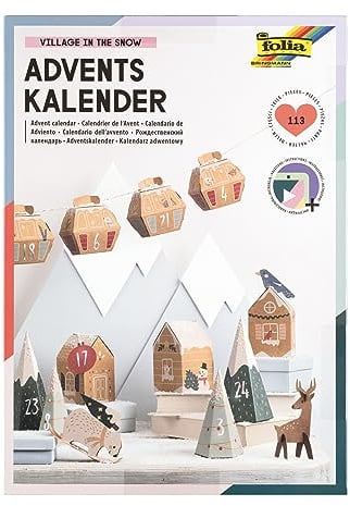folia 9388 - Adventskalender Bastelset "VILLAGE IN THE SNOW", 113-teiliges DIY Set, Stadt im Schnee