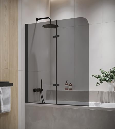 Badewanne Austin Schwarz Grauglass 5mm mit Nanobeschichtung 100 x 140cm Duschwand Duschabtrennung Badewannenaufsatz