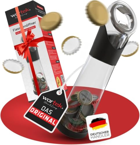 wortek Flaschenöffner mit Auffangbehälter Bierflaschenöffner Getränkeöffner | Bieröffner Kronkorken-Sammler für Küche, Camping, Bar Zubehör, Gadget Bier Geschenke für Männer Geschenke für Bierliebhaber