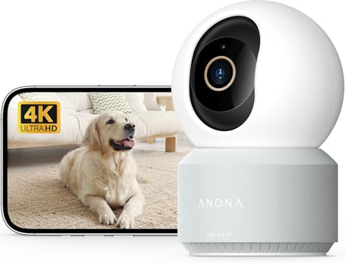 Anona Pano 4K UHD Innenüberwachungskamera, 360° Auto-Tracking, Wi-Fi 6, Personen-/Haustier-/Babyweinen-Erkennung, Zwei-Wege-Audio, Datenschutzmodus, Alexa-kompatibel, 1er-Pack