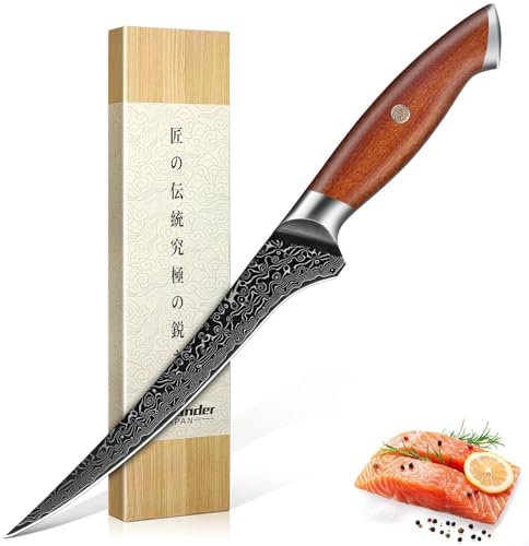 Freelander Filetiermesser Fisch Profi aus Hochkohlenstoffstahl, Scharfes Ausbeinmesser mit Ergonomischer Holzgriff, Küchenmesser zum Filetieren von Fisch, Fleisch und Meeresfrüchten mit Geschenkbox