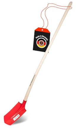 SHW-FIRE Kabelgrabenschaufel 30x16 cm mit Trittschutz | Made in Germany | Für schmale Gräben | Schaufel für Drainagen & Kabelverlegung | rot gepulvert und gehärtet