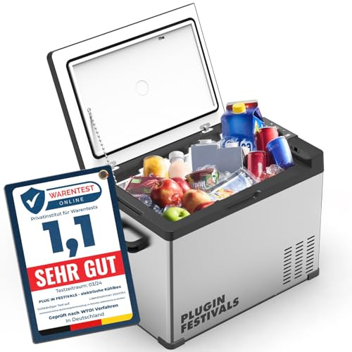 PLUG IN FESTIVALS - elektrische Kühlbox - Kompressor Gefrierbox bis -20 Grad - Kühlbox Auto - Camping Kühlschrank - Powerstation zum Kühlen - 12V 230V - 40 Liter