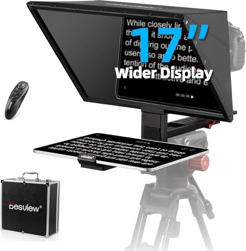 Desview TP170 Teleprompter Aluminiumlegierung, 17 Zoll High Display Glas abhebbar Prompter mit Fernbedienung & APP für iPad/Tablet DSLR Camcorder Weitwinkel-Kameraobjektiv Videoaufnahmen
