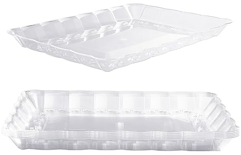 MATANA 6 Plastik Servierplatten für Vorspeisen & Fingerfood - Catering, Buffets, Geburtstage, Hochzeiten, Weihnachten& Partys - Transparent, 32x24cm - Stabil & Mehrweg