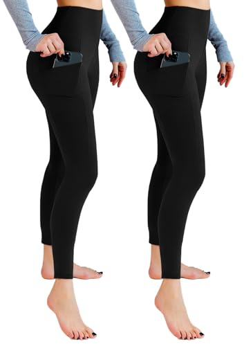 Leafigure 2er Pack Sport Leggings Damen High Waist Sporthose Damen Mit Taschen Gym Leggings Blickdicht für Sport Yoga Schwarze LXL